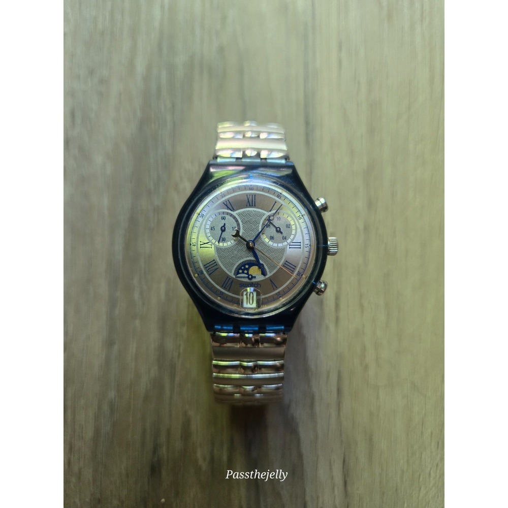Vtg Swatch Watch Irony Moonphase Chronograph Swiss Roman Dial Date Y2K Retro